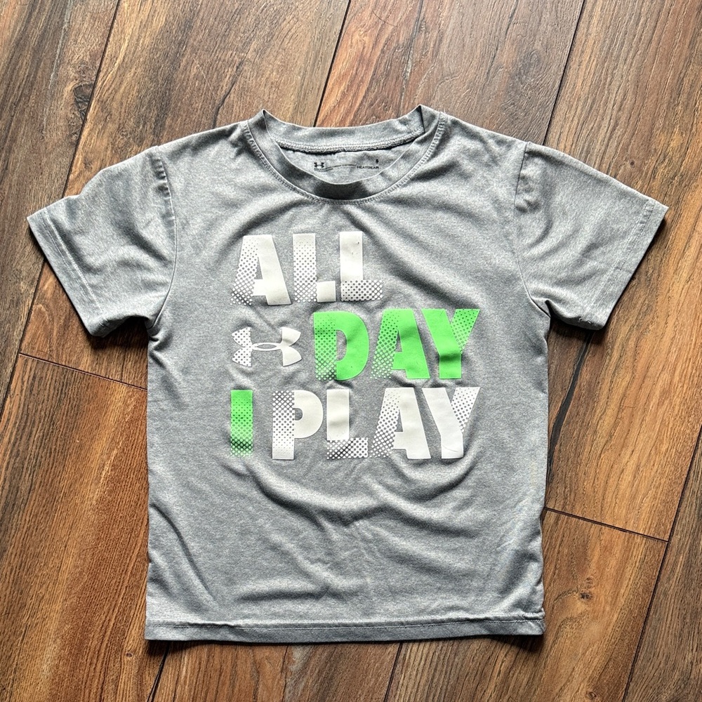 Under Armour Kids Gray Tee with Green Accents